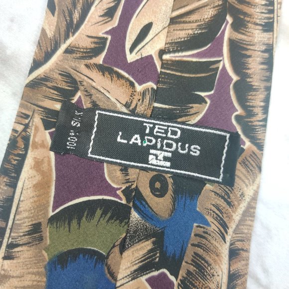 Vintage Mens Ted Lapidus silk necktie tie toucan bird tropical leaf Italy made - Picture 8 of 8